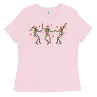 Bubblegum Pink dancing skeleton christmas Ladies Tee - MaliasSmallBusiness
