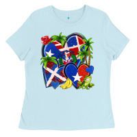 Baby Blue puerto rico with dominican republic hearts Ladies Tee - NancyCooperArtShop