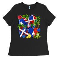Black puerto rico with dominican republic hearts Ladies Tee - NancyCooperArtShop