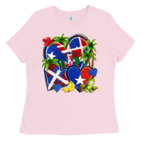 Bubblegum Pink puerto rico with dominican republic hearts Ladies Tee - NancyCooperArtShop