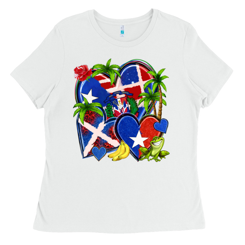 Puerto Rico With Dominican Republic Hearts Ladies Tee by NancyCooperArtShop | Teevron