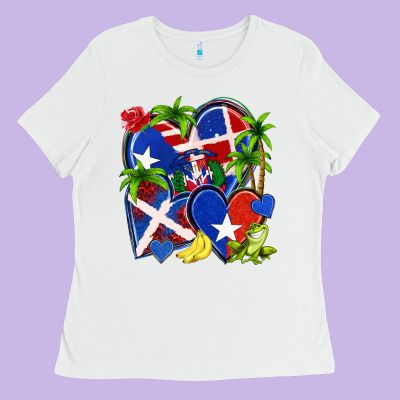Puerto Rico With Dominican Republic Hearts Ladies Tee Designed By Nancycooperartshop