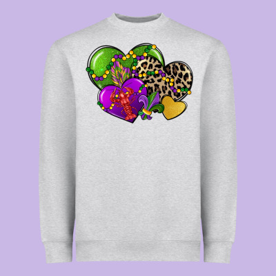 Mardi Gras Hearts Heavyweight Sweatshirt Designed By Cowgirlartshop