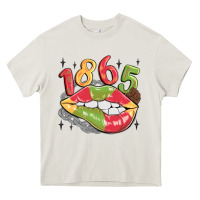Cream 1865 juneteenth lips Heavy Core Tee - MaliasSmallBusiness