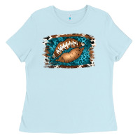 Baby Blue Football Lips Ladies Tee - Jasminsmagicworld