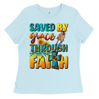 Baby Blue saved by grace through faith Ladies Tee - NancyCooperArtShop