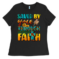 Black saved by grace through faith Ladies Tee - NancyCooperArtShop