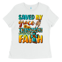 White saved by grace through faith Ladies Tee - NancyCooperArtShop
