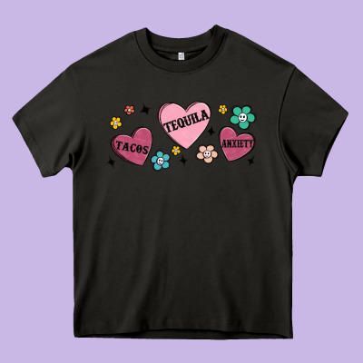 Tacos Tequila Anxiety Heavy Core Tee Designed By Maliassmallbusiness