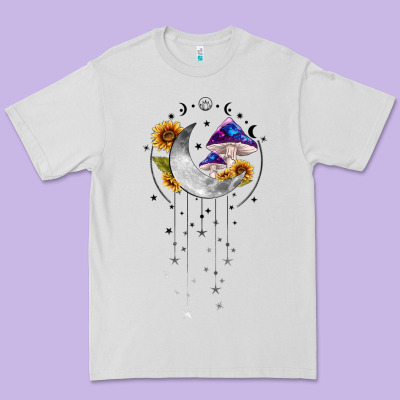 Moon And Mushrooms With Sunflower Premium Tee Designed By Maliassmallbusiness