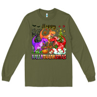 Army Green happy hallothanksmas dinosaur Long Sleeve Tee - texasbilliewilder