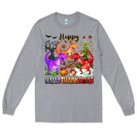 Heather Grey happy hallothanksmas dinosaur Long Sleeve Tee - texasbilliewilder