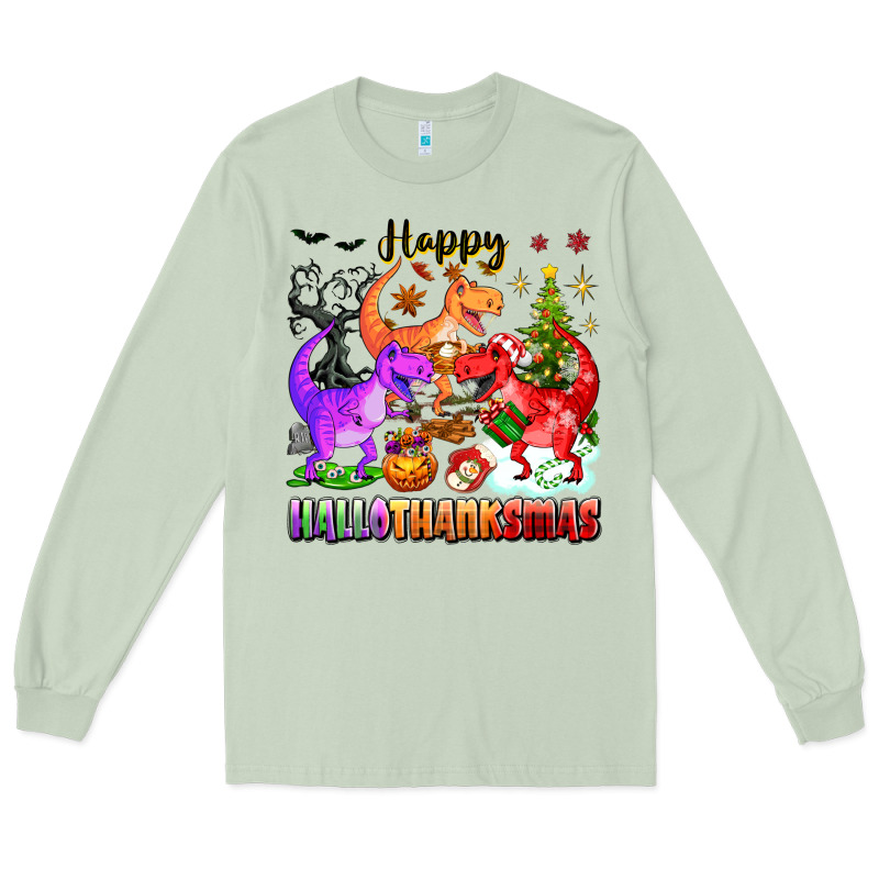 Happy Hallothanksmas Dinosaur Long Sleeve Tee by texasbilliewilder | Teevron