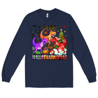 Navy happy hallothanksmas dinosaur Long Sleeve Tee - texasbilliewilder