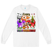 White happy hallothanksmas dinosaur Long Sleeve Tee - texasbilliewilder