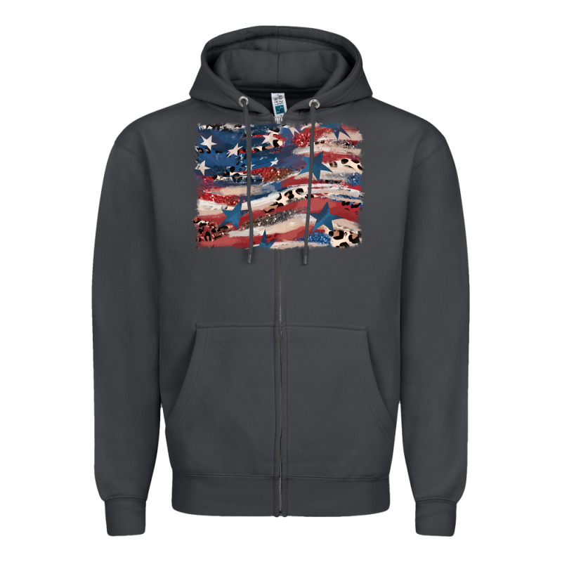 Leopard Glitter American Flag Zipper Hoodie by FaDigitalArtStudio | Teevron