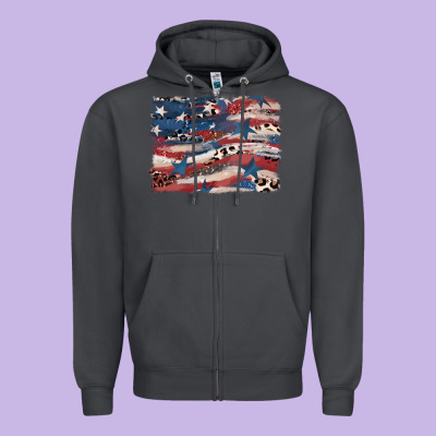 Leopard Glitter American Flag Zipper Hoodie Designed By Fadigitalartstudio