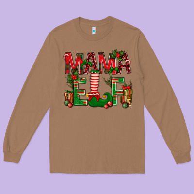 Christmas Mama Elf Long Sleeve Tee Designed By Nancycooperartshop