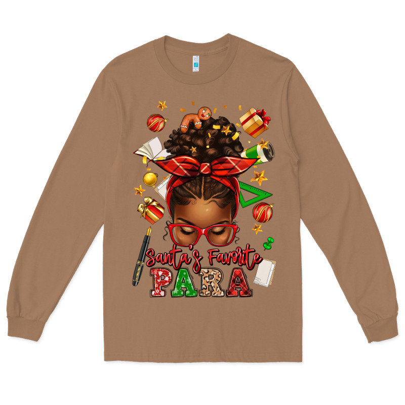 Santa's Favorite Para Afro Messy Bun Long Sleeve Tee by texasbilliewilder | Teevron