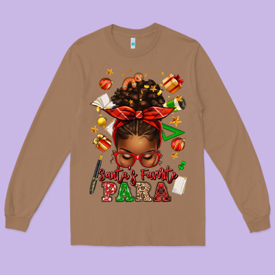 Santa's Favorite Para Afro Messy Bun Long Sleeve Tee Designed By Texasbilliewilder