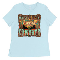 Baby Blue raising hell with the hippies and the cowboys Ladies Tee - NancyCooperArtShop