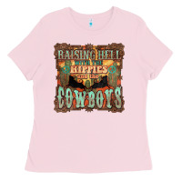 Bubblegum Pink raising hell with the hippies and the cowboys Ladies Tee - NancyCooperArtShop