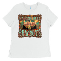 White raising hell with the hippies and the cowboys Ladies Tee - NancyCooperArtShop