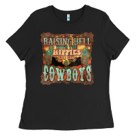 Black raising hell with the hippies and the cowboys Ladies Tee - NancyCooperArtShop