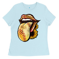 Baby Blue Softball Tongue Ladies Tee - Jasminsmagicworld