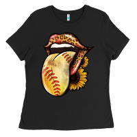 Black Softball Tongue Ladies Tee - Jasminsmagicworld