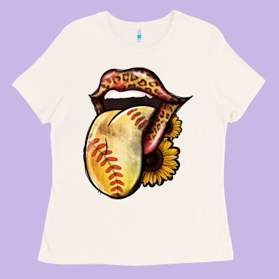 Softball Tongue Ladies Tee Designed By Jasminsmagicworld