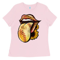 Bubblegum Pink Softball Tongue Ladies Tee - Jasminsmagicworld