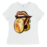 White Softball Tongue Ladies Tee - Jasminsmagicworld