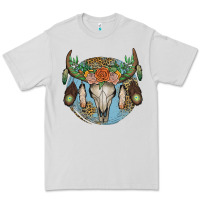 Dove Grey floral feather bull skull Premium Tee - JahusDesignShop