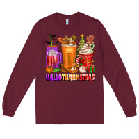 Burgundy hallothanksmas coffee cups Long Sleeve Tee - texasbilliewilder