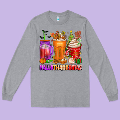 Hallothanksmas Coffee Cups Long Sleeve Tee Designed By Texasbilliewilder