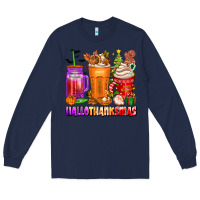 Navy hallothanksmas coffee cups Long Sleeve Tee - texasbilliewilder
