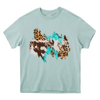 Arona cowhide leopard turquoise patch Heavy Core Tee - AdoDesignShop
