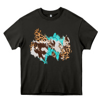 Asphalt cowhide leopard turquoise patch Heavy Core Tee - AdoDesignShop