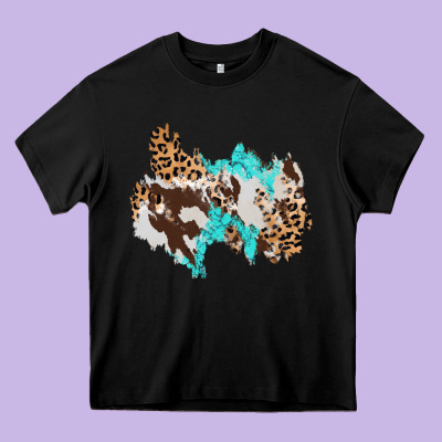 Cowhide Leopard Turquoise Patch Heavy Core Tee Designed By Adodesignshop