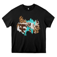 Black cowhide leopard turquoise patch Heavy Core Tee - AdoDesignShop