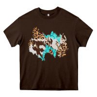 Chocolate Brown cowhide leopard turquoise patch Heavy Core Tee - AdoDesignShop