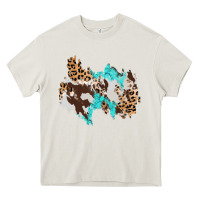 Cream cowhide leopard turquoise patch Heavy Core Tee - AdoDesignShop