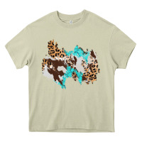 Mossy cowhide leopard turquoise patch Heavy Core Tee - AdoDesignShop