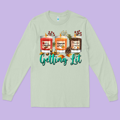 Candles With Fall Getting Lit Long Sleeve Tee Designed By Texasbilliewilder