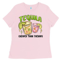 Bubblegum Pink tequila cheaper than therapy Ladies Tee - MaliasSmallBusiness