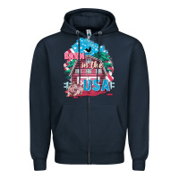 Navy Barn in the USA Zipper Hoodie - FaDigitalArtStudio