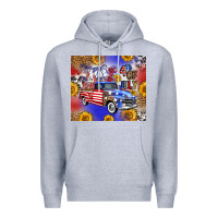 Heather Grey Fourth Of July Sunflowers Truck Premium Hoodie - FaDigitalArtStudio