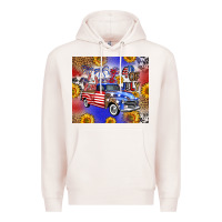 Pale Pink Fourth Of July Sunflowers Truck Premium Hoodie - FaDigitalArtStudio