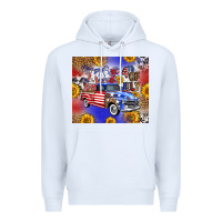 White Fourth Of July Sunflowers Truck Premium Hoodie - FaDigitalArtStudio